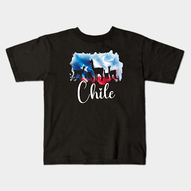 Chilean Flag and Torres Del Paine Wildlife Silhouette Watercolor Kids T-Shirt by Sambastyles